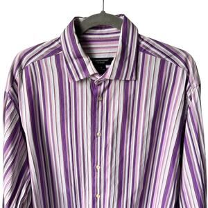 Pronto Uomo Dress Shirt Mens XLT Button Down Colorful Purple Striped Tall Work